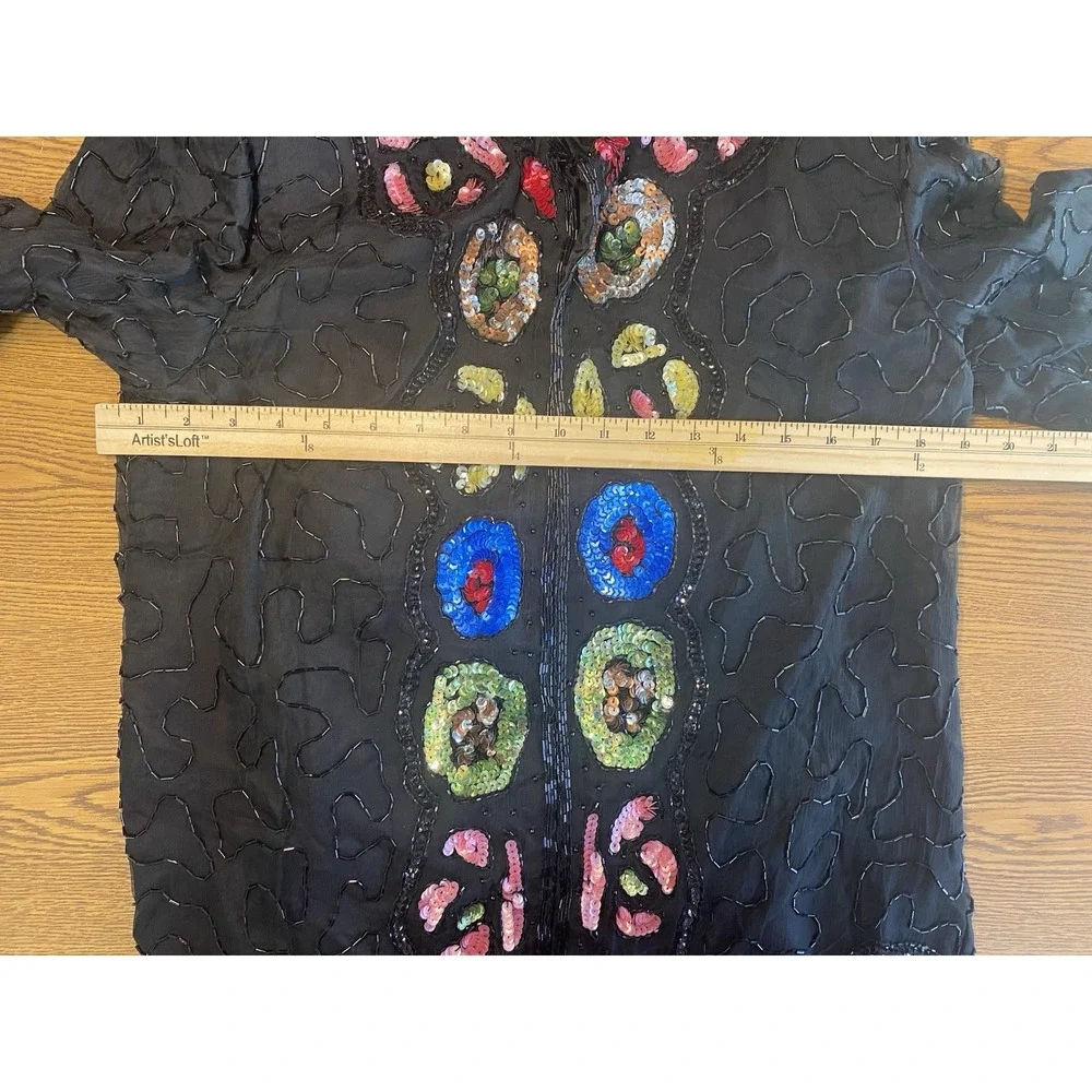 Vintage Felicity Sequined 100% Silk Jacket Size Large Rave Wear Bling Divas Y2K